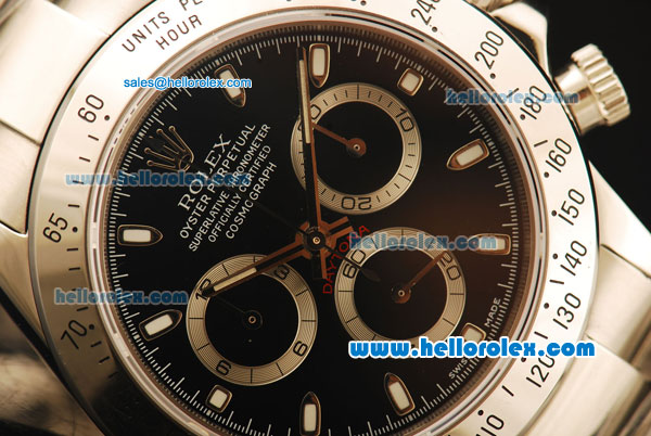 Rolex Daytona Swiss Valjoux 7750 Automatic Movement Full Steel with Black Dial and White Stick Markers - Click Image to Close
